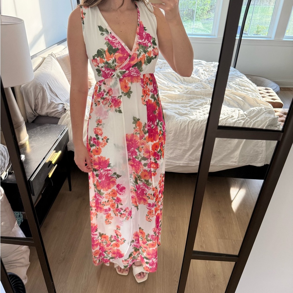Floral Maxi Dress - Pink and White